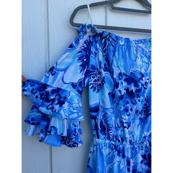 Lilly Pulitzer Calla Off‑The‑Shoulder Romper Blue Pattern Sz XS - Picture 3 of 5